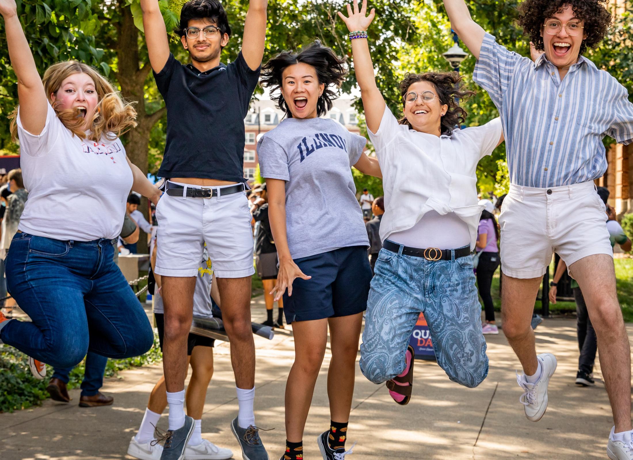 students jumping